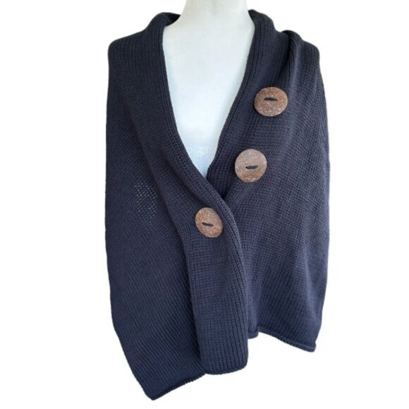PURE | Original HANDKNIT Button Wrap | Soft 100% Knit Cotton Dark Navy Blue  OS - Picture 5 of 14